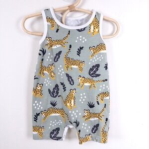 Winter Water Factory Romper Kids 3m Green Cheetah Organic Cotton Tank Bodysuit